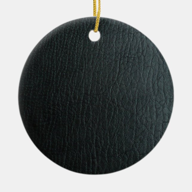 Faux Black Leather Texture Ceramic Ornament (Front)