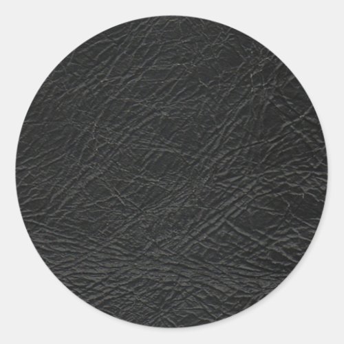 faux black leather texture classic round sticker