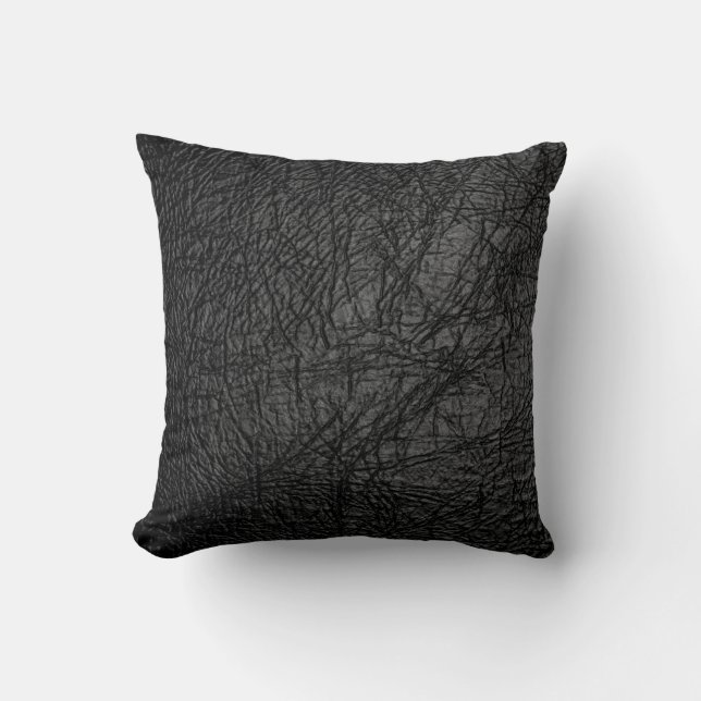 Faux Black Leather Texture Design Throw Pillow (Front)