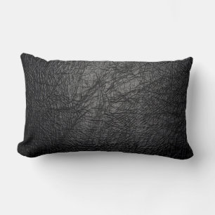 Faux Black Leather Texture Lumbar Pillow