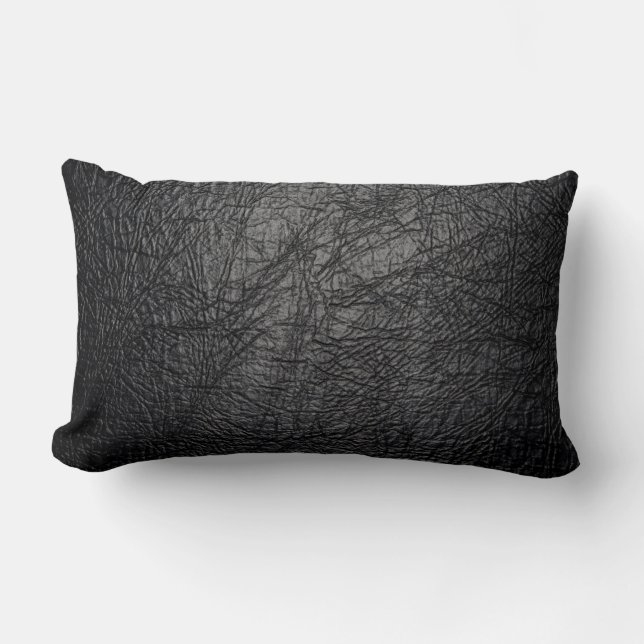 Faux Black Leather Texture Lumbar Pillow (Front)