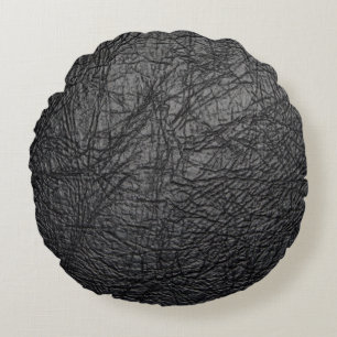 Faux Black Leather Texture Round Pillow