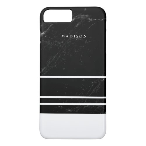 Faux Black Marble and Minimalist White Stripes iPhone 8 Plus7 Plus Case