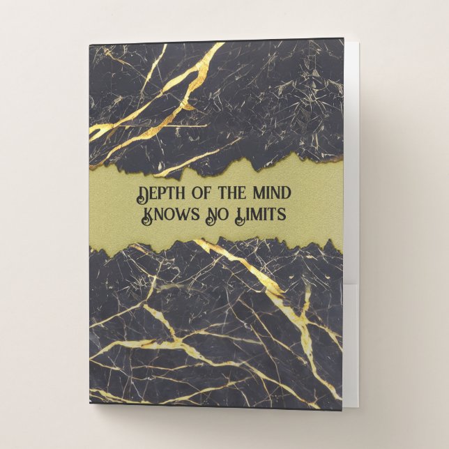 Faux Black Marble Faux Gold Swirls Customizable Pocket Folder (Front)
