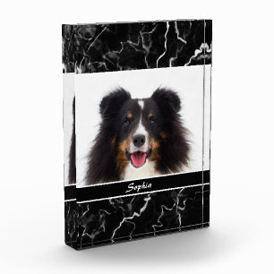 Faux Black Marble Look Custom Pet Photo Template Block