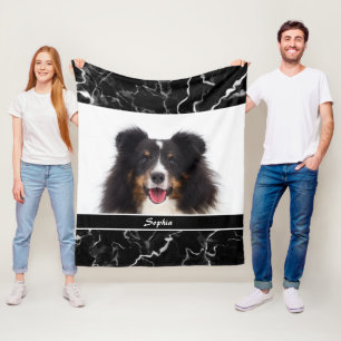 Faux Black Marble Look Custom Pet Photo Template Fleece Blanket