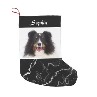 Faux Black Marble Look Custom Pet Photo Template Small Christmas Stocking