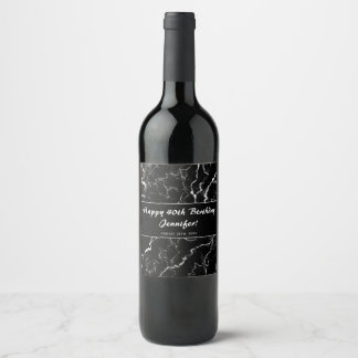 Faux Black Marble Texture Look - 40th Birthday Wine Label