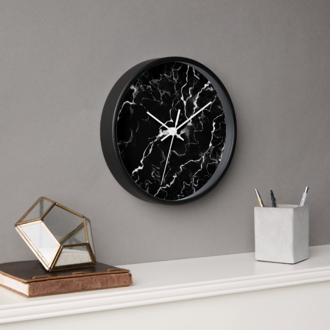 Faux Black Marble Texture Look Clock (Office)