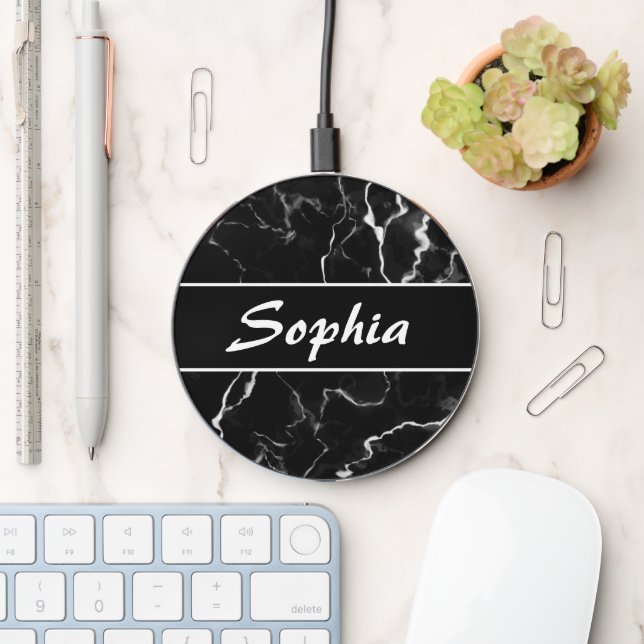 Faux Black Marble Texture Look (Not Real Marble) Wireless Charger (Desk)