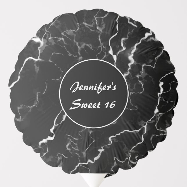 Faux Black Marble Texture Look Sweet 16 Birthday Balloon (Front)