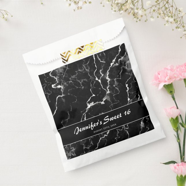 Faux Black Marble Texture Look Sweet 16 Birthday Favor Bag (Sealed)