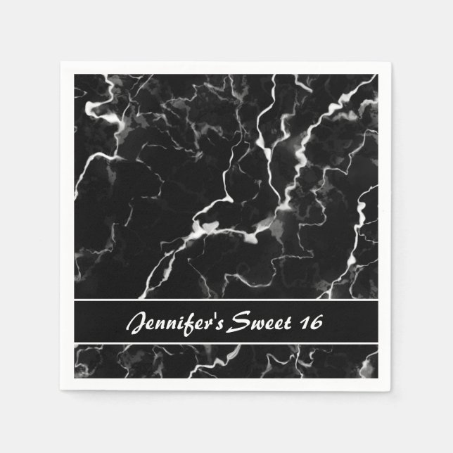 Faux Black Marble Texture Look Sweet 16 Birthday Napkins (Front)