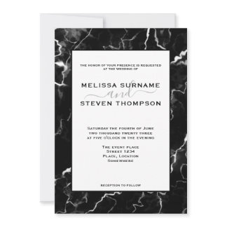 Faux Black Marble Texture Look Wedding Invitation