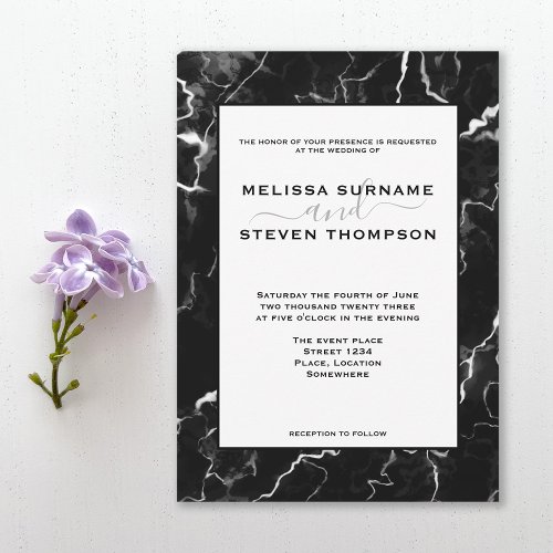 Faux Black Marble Texture Look Wedding Invitation