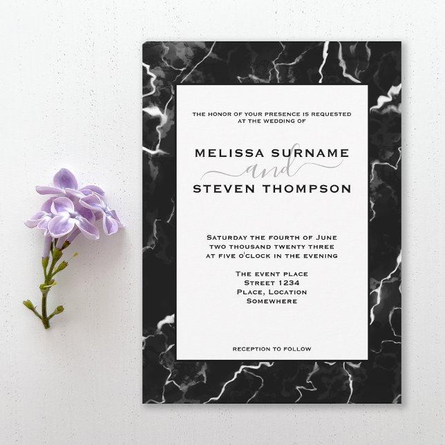 Faux Black Marble Texture Look Wedding Invitation (Creator Uploaded)