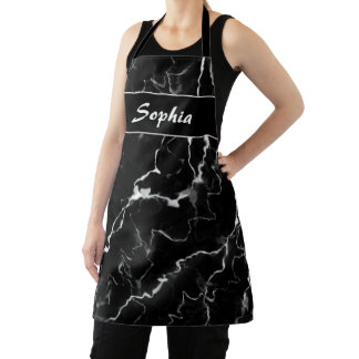 Faux Black Marble Texture Look With Custom Name Apron