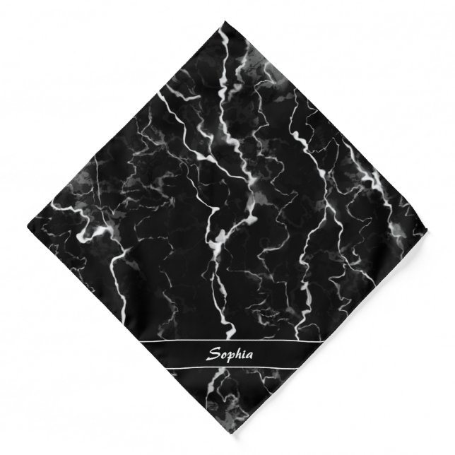 Faux Black Marble Texture Look With Custom Name Bandana (Front)