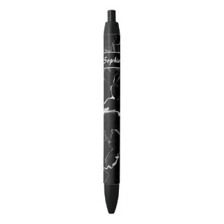 Faux Black Marble Texture Look With Custom Name Black Ink Pen