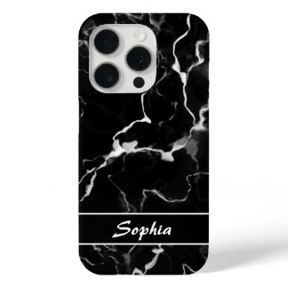 Faux Black Marble Texture Look With Custom Name iPhone 15 Pro Case