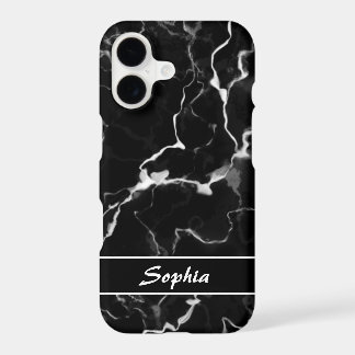 Faux Black Marble Texture Look With Custom Name iPhone 17 Case