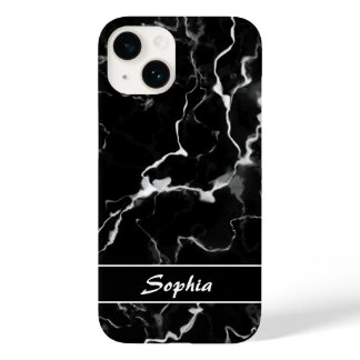 Faux Black Marble Texture Look With Custom Name Case-Mate iPhone 14 Case