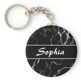 Faux Black Marble Texture Look With Custom Name Keychain
