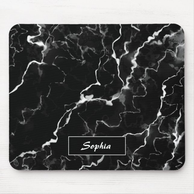 Faux Black Marble Texture Look With Custom Name Mouse Pad (Front)