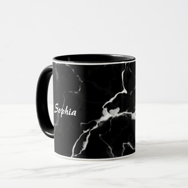 Faux Black Marble Texture Look With Custom Name Mug (Front Left)