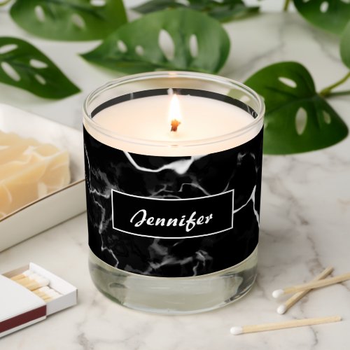 Faux Black Marble Texture Look With Custom Name Scented Candle