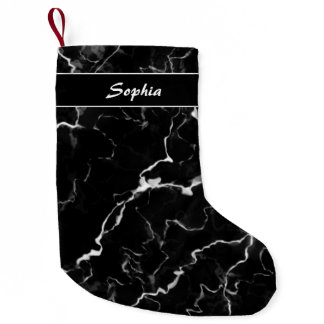 Faux Black Marble Texture Look With Custom Name Small Christmas Stocking