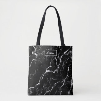 Faux Black Marble Texture Look With Custom Name Tote Bag