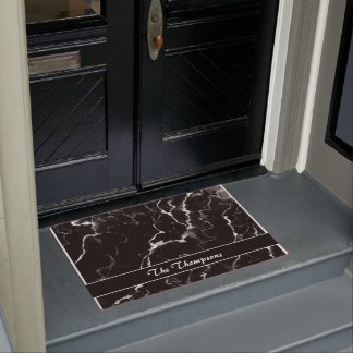 Faux Black Marble Texture Look With Custom Text Doormat