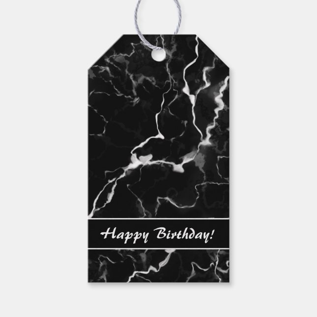Faux Black Marble Texture Look With Custom Text Gift Tags (Front)