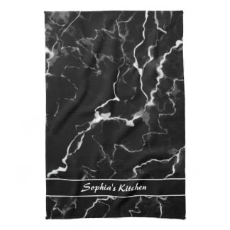 Faux Black Marble Texture Look With Custom Text Kitchen Towel