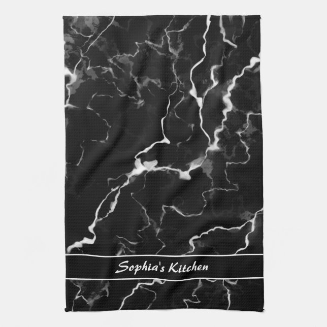 Faux Black Marble Texture Look With Custom Text Kitchen Towel (Vertical)