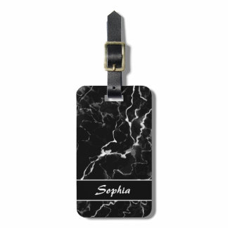 Faux Black Marble Texture Look With Custom Text Luggage Tag
