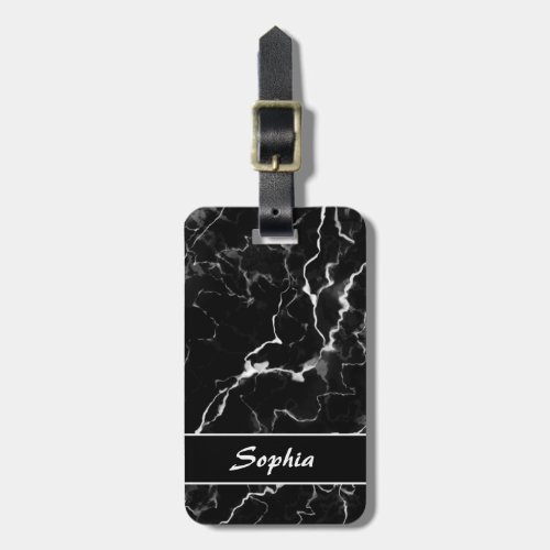 Faux Black Marble Texture Look With Custom Text Luggage Tag