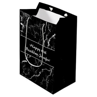 Faux Black Marble Texture Look With Custom Text Medium Gift Bag