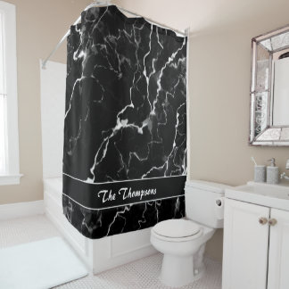 Faux Black Marble Texture Look With Custom Text Shower Curtain
