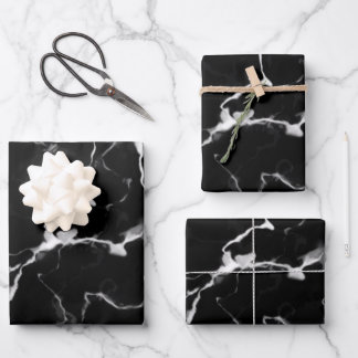 Faux Black Marble Texture Look Wrapping Paper Sheets