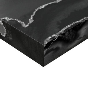 Faux Black Marbled Agate Elegant Silver Glitter Canvas Print