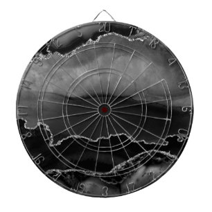 Faux Black Marbled Agate Elegant Silver Glitter Dart Board