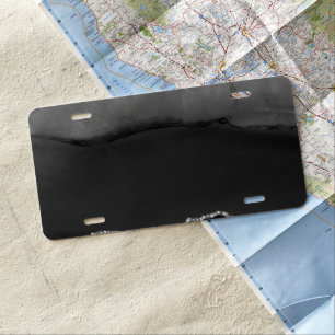 Faux Black Marbled Agate Elegant Silver Glitter License Plate