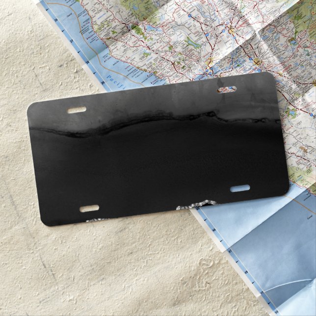 Faux Black Marbled Agate Elegant Silver Glitter License Plate (In Situ)