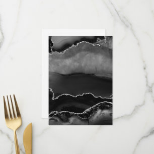 Faux Black Marbled Agate Elegant Silver Glitter Menu