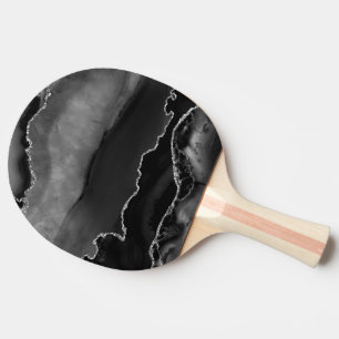 Faux Black Marbled Agate Elegant Silver Glitter Ping Pong Paddle