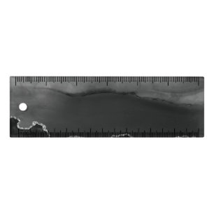 Faux Black Marbled Agate Elegant Silver Glitter Ruler