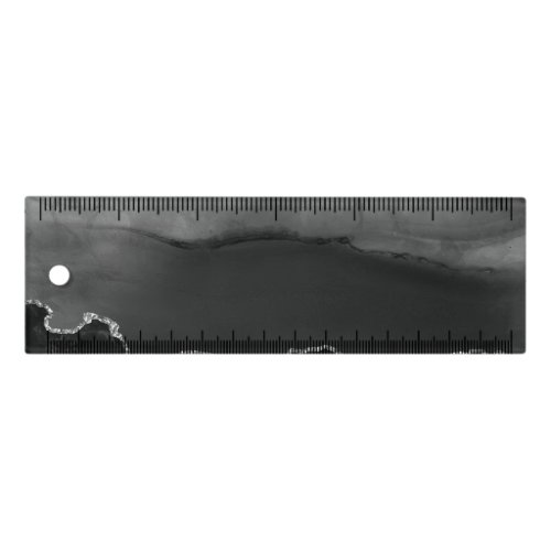 Faux Black Marbled Agate Elegant Silver Glitter Ruler