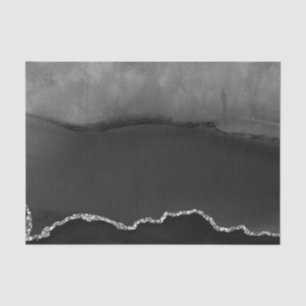 Faux Black Marbled Agate Elegant Silver Glitter Tissue Paper
